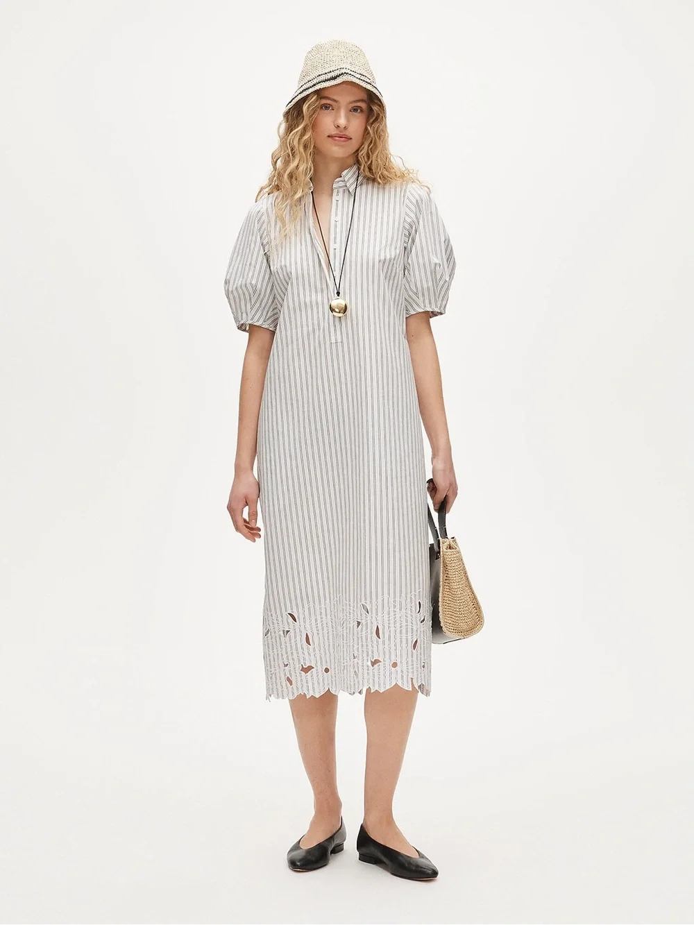 J. Crew Embroidered Striped Shirt-Dress Med